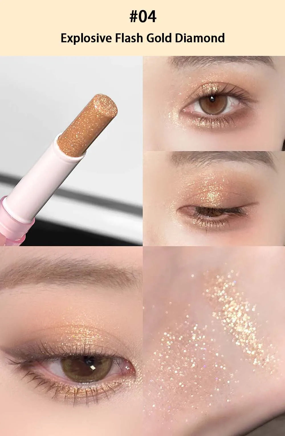 LUCKGO Jelly Eyeshadow Stick Eye Shadow Pen, Waterproof Sweatproof, Not Easy to Break, Pearlescent, Fine Shiny, Lazy Eyeshadow