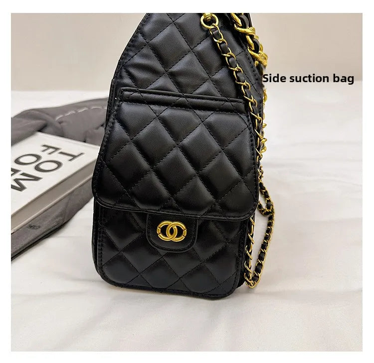 Quilted shoulder underarm bag, large-capacity hobo bag, bucket drawstring chain crossbody bag, women's handbag