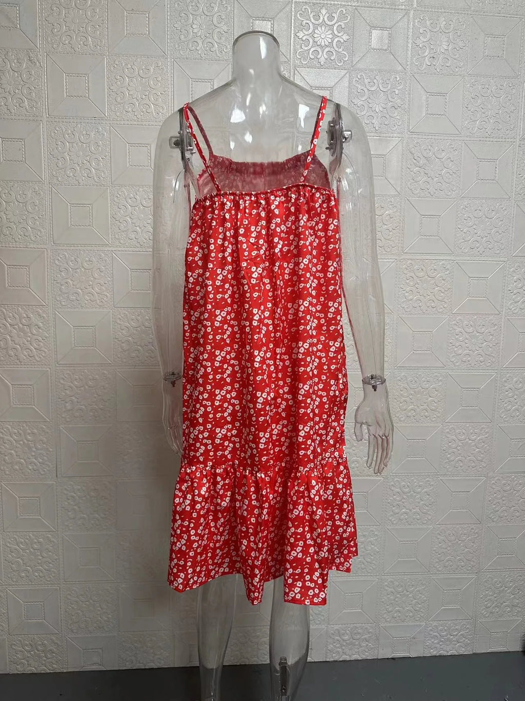 Summer 2026 New Wish Countryside Style Maxi Dress with Strapless Vest Floral Print Loose Waist Polyester Material Girls Skirt