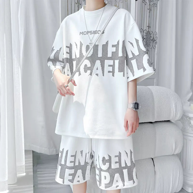 Summer Men'S Large Suit S-6Xl New Trendy Two Piece Set Korean High Street Fashion T-Shirt Shorts Tracksuits Designer Clothes Men