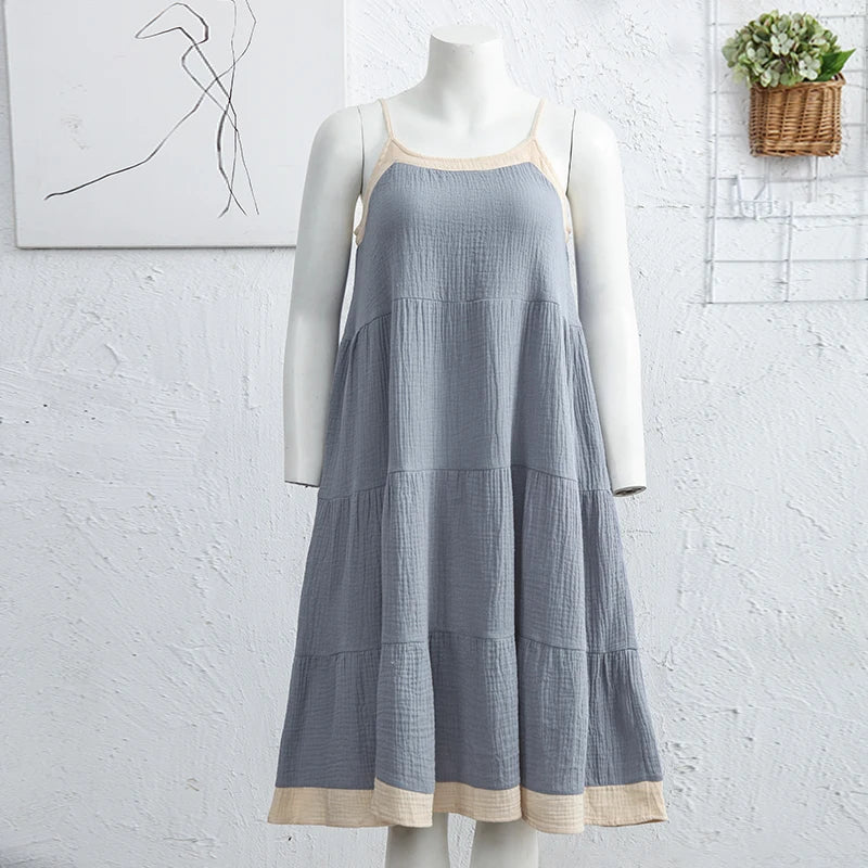 Chic Muslin 100% Cotton Gauze Summer Dresses Women Sexy Adjustable Strap Patchwork Party Boho Beach Holiday Sundress Vestidos