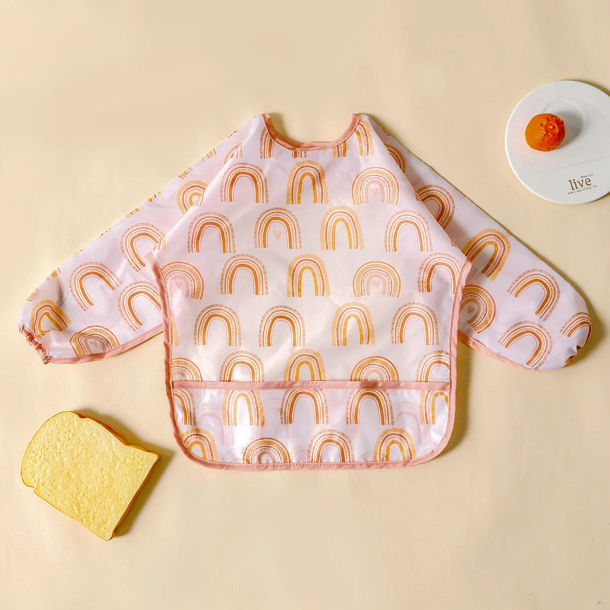 Elinfant Long Sleeve Waterproof Feeding Bibs for Babies Easy Clean Washable Burp Cloth