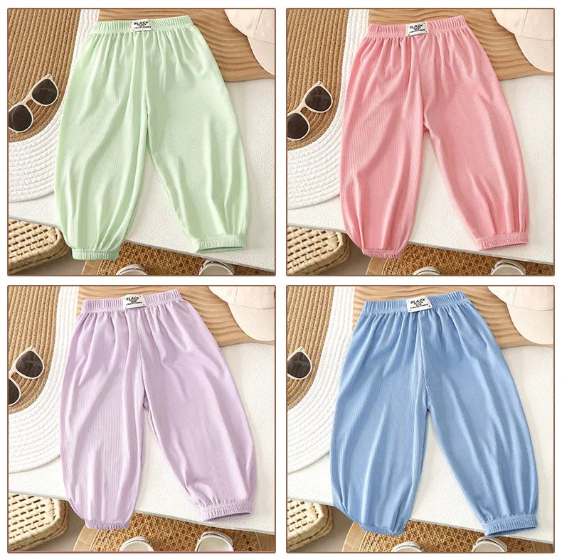 Children's mosquito-proof pants summer baby ice silk bloomers thin sweatpants boys and girls casual nine-point pants