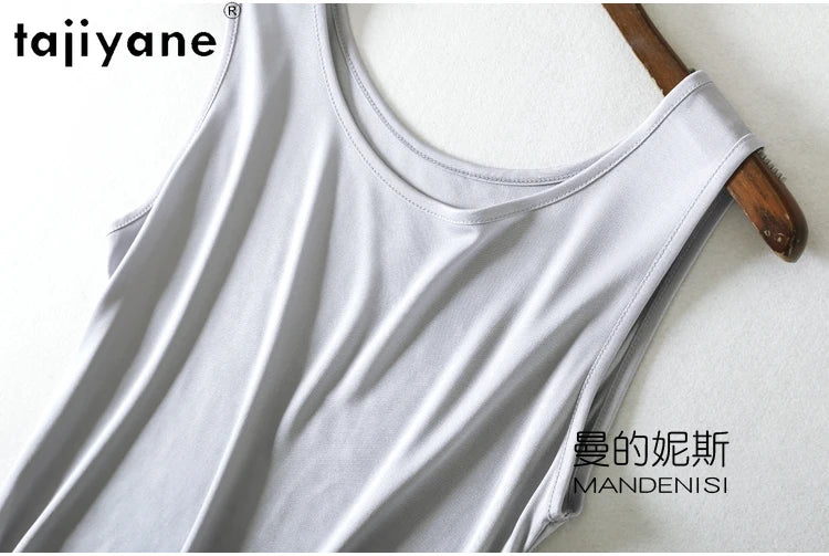 TAJIYANE 70% Mulberry Silk Tank Tops for Woman Elegant Sleeveless Summer Tops 2025 Solid Color Silk Vest Ladies Clothes кроп топ