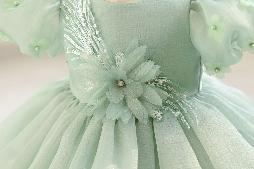 Summer Pearls Bow Baby Girl Dress Pink First Birthday Princess Wedding Kids Party Dresses Tutu Girl Bridesmaids Evening Gown