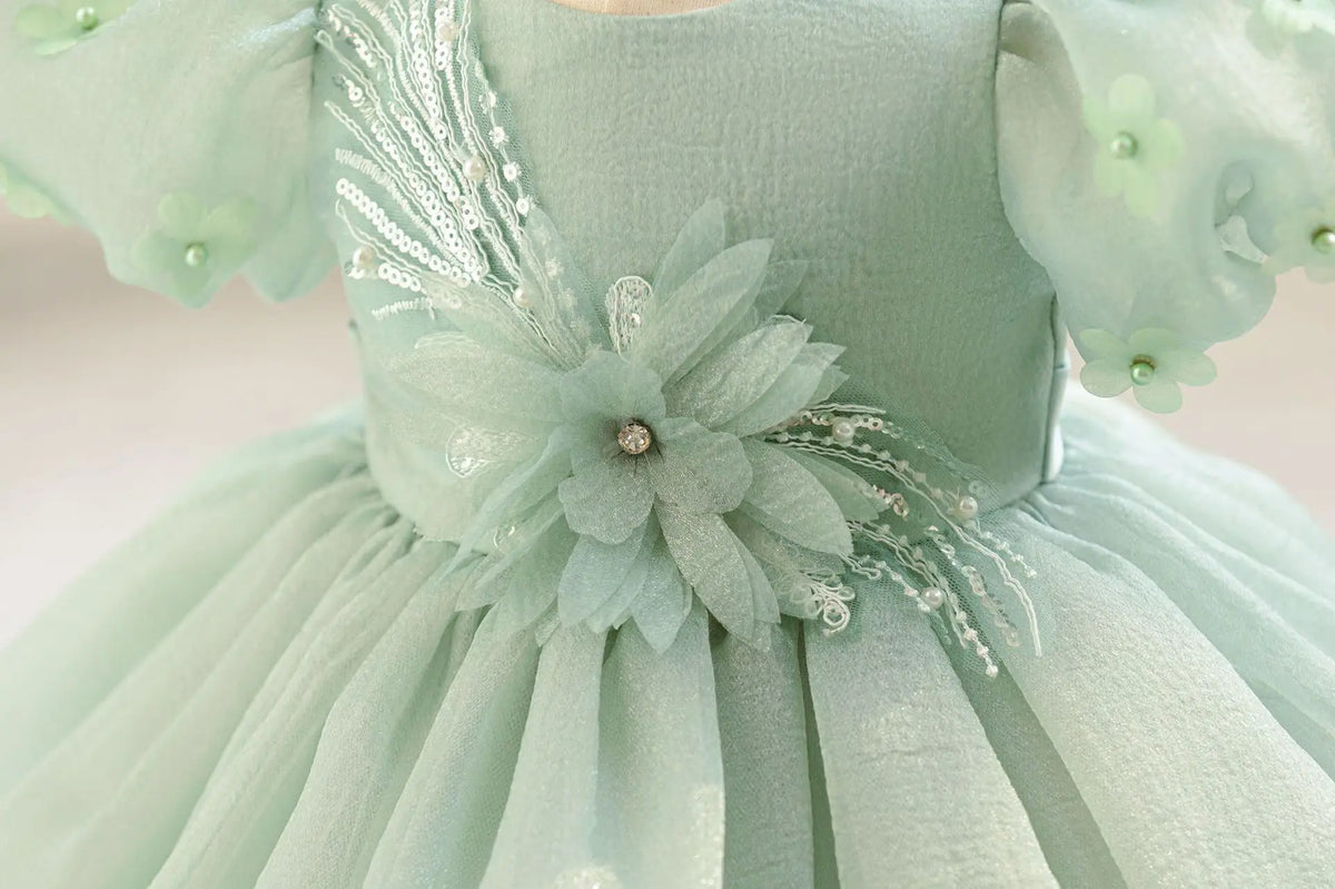 Summer Pearls Bow Baby Girl Dress Pink First Birthday Princess Wedding Kids Party Dresses Tutu Girl Bridesmaids Evening Gown
