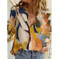 Loose Long Sleeve Women's Shirt Digital Print Lantern Style Comfortable Fit Fashionable Commute Style Geometric Pattern
