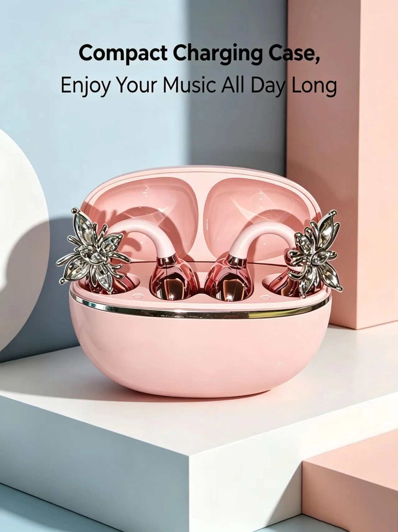 Universal Open Hook Bluetooth Headphones HD Noise Reduction Call Wireless Earphones , Come with Extra Crystal Diamond Butterfly