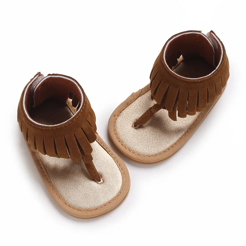 Brown Summer 0-18M Newborn Sandals Cute Bow Soft Rubber Sole Anti Slip Breathable Baby's First Pair Of Walking Shoes