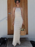 Tossy Spring Fashion Patchwork Long Dress For Women Lace-Up Backless High Waist Solid Holiday Beach Dress Ladies Maxi Dress 2025