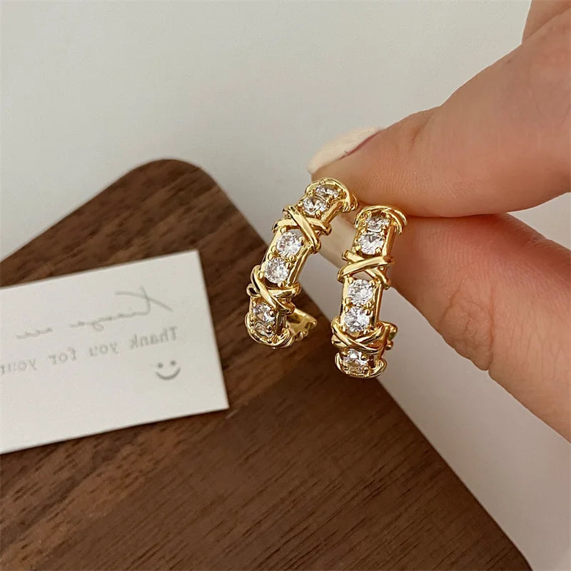 Vintage Cc Design Stud Earrings For Women'S Korean Fashion X Cross Zircon Earring Engagement Jewelry Gifts