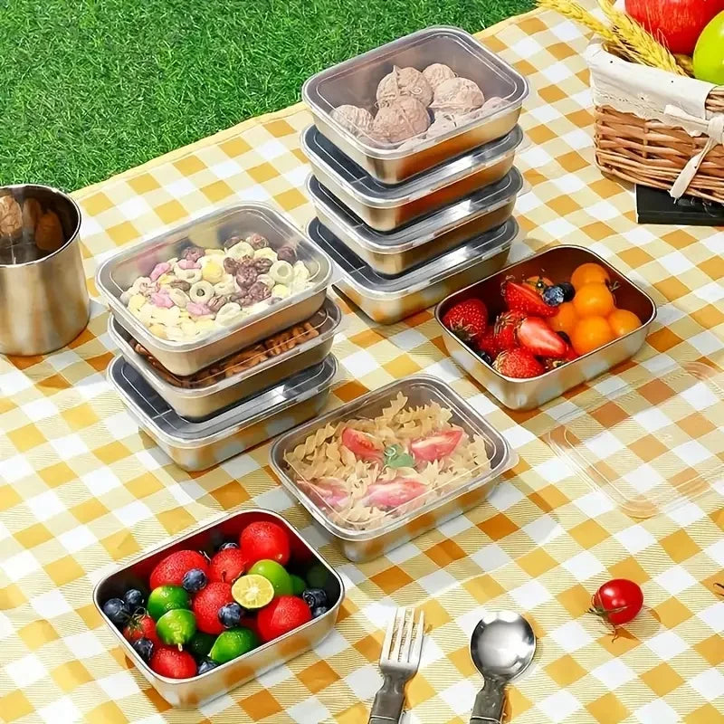 5 recipientes apilables de acero inoxidable para preparación de alimentos para refrigerador y almuerzo, ideales para preparación de comidas, viajes y almacenamiento en cocina