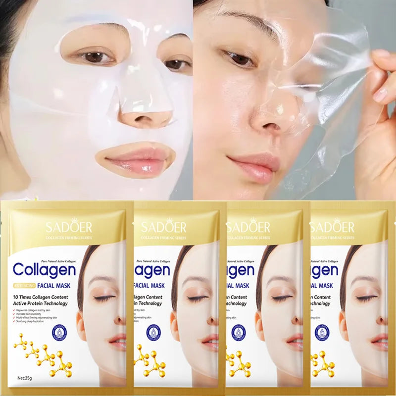 10pcs Korean Collagen Anti Wrinkle Facial Mask  Fade Fine Lines Anti Aging Firm Skin Moisturizing Brightening Skincare Mask