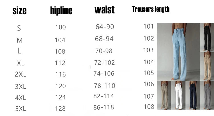 Men's Cotton Linen Straight Leg Pants Lightweight Breathable Casual Solid Color Simple Style Long Pants Elastic Waist Trousers
