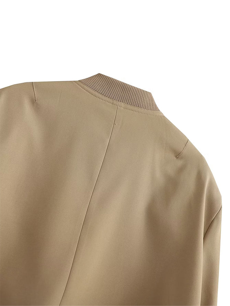 Women's Vintage V-Neck Bomber Jacket with Pockets