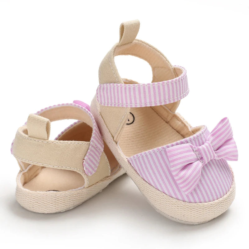 Summer Girl Baby Casual Sandals Soft Sole Comfortable Lightweight Walking Shoes Bow Canvas Baby Shoes