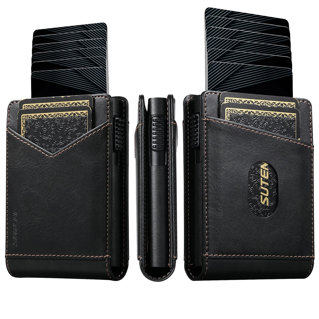 SUTENI Card Slot Wallet Flip Cover Faux Leather Card Box Pressing The Button Automatically Ejects The Card
