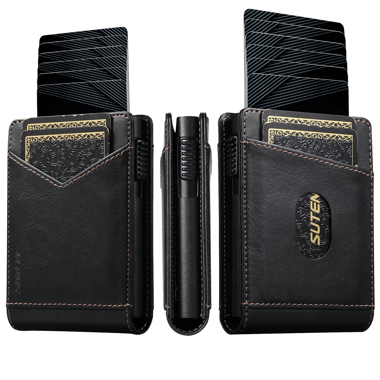 SUTENI Card Slot Wallet Flip Cover Faux Leather Card Box Pressing The Button Automatically Ejects The Card
