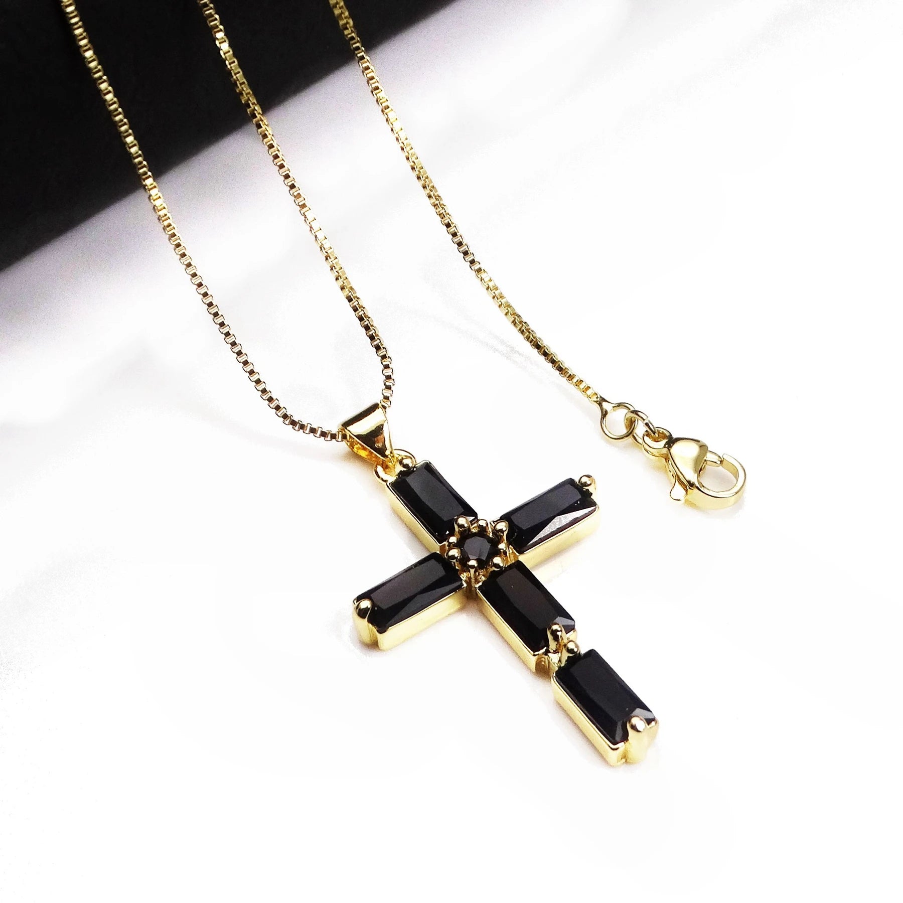 Cross Pendant Gold Plated With Sparkling Multicolor Microlaid CZ For Women Brass Charm Necklace Making