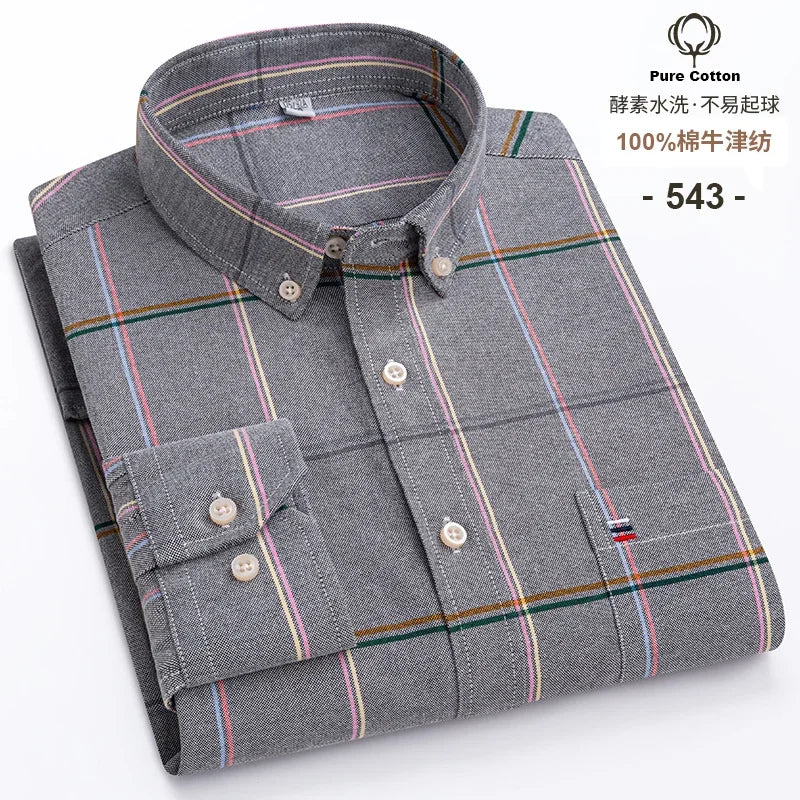 Pure Cotton Oxford Mens Shirt Long Sleeve Casual Plain Solid Regular Fit Classic Dress Shirt For Men