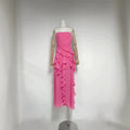 2026 Summer American Elegant Temperament Fashion Ruffled Splicing Sleeveless Strapless Irregular Split Chiffon Long Dress Women