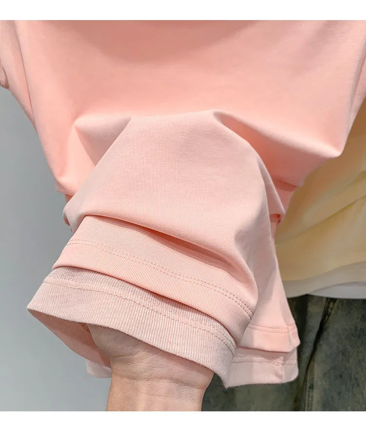 Unique Shoulder-Baring Pink Short-Sleeve T-Shirt Women's Summer New Style Korean Version Slim Fit Commute Style Cotton Material