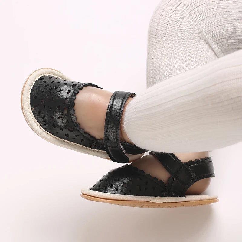 0-18M Baby Girls Summer Fashion Classic Minimalist Hollow Sandals Anti-Slip Casual Walking Shoes