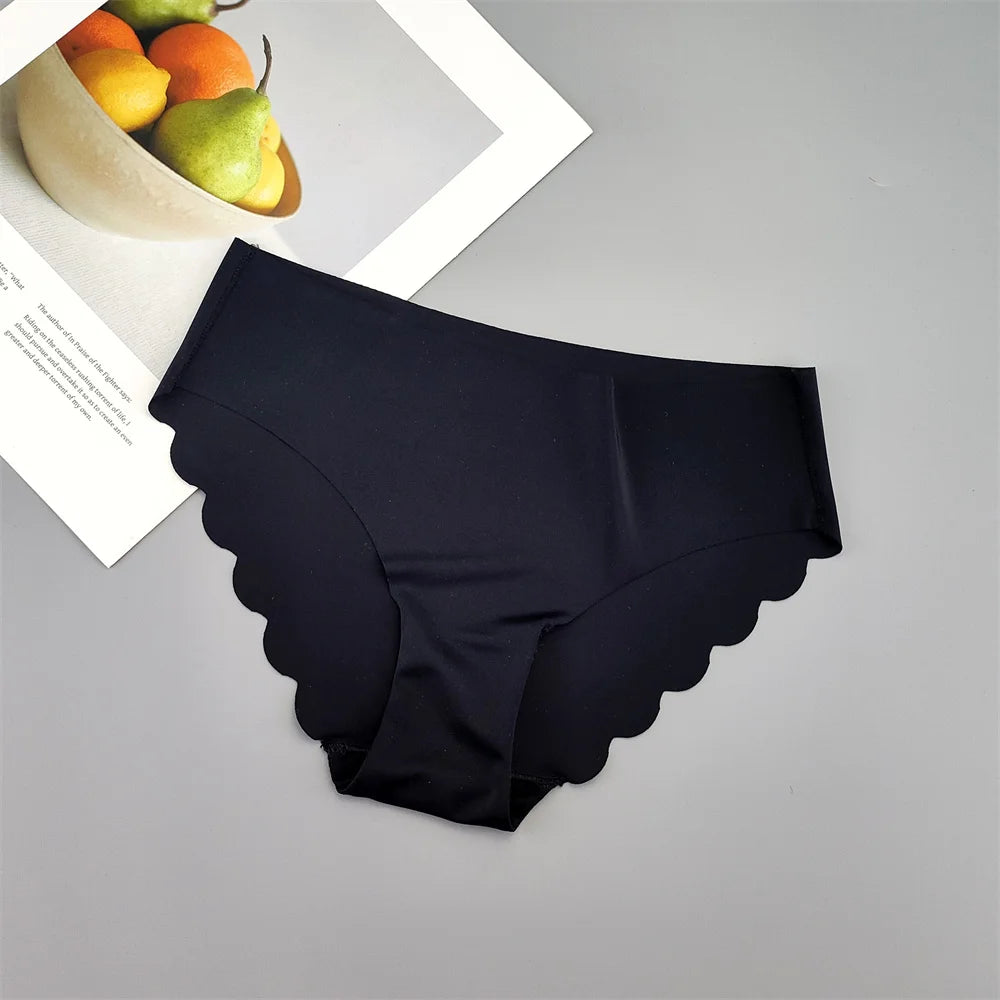 3Pcs/set Ruffle Cut Ice Silk Seamless Underwear Women Plus Size Thin Panties Drop Waist Hip Lift Briefs Female Underpants