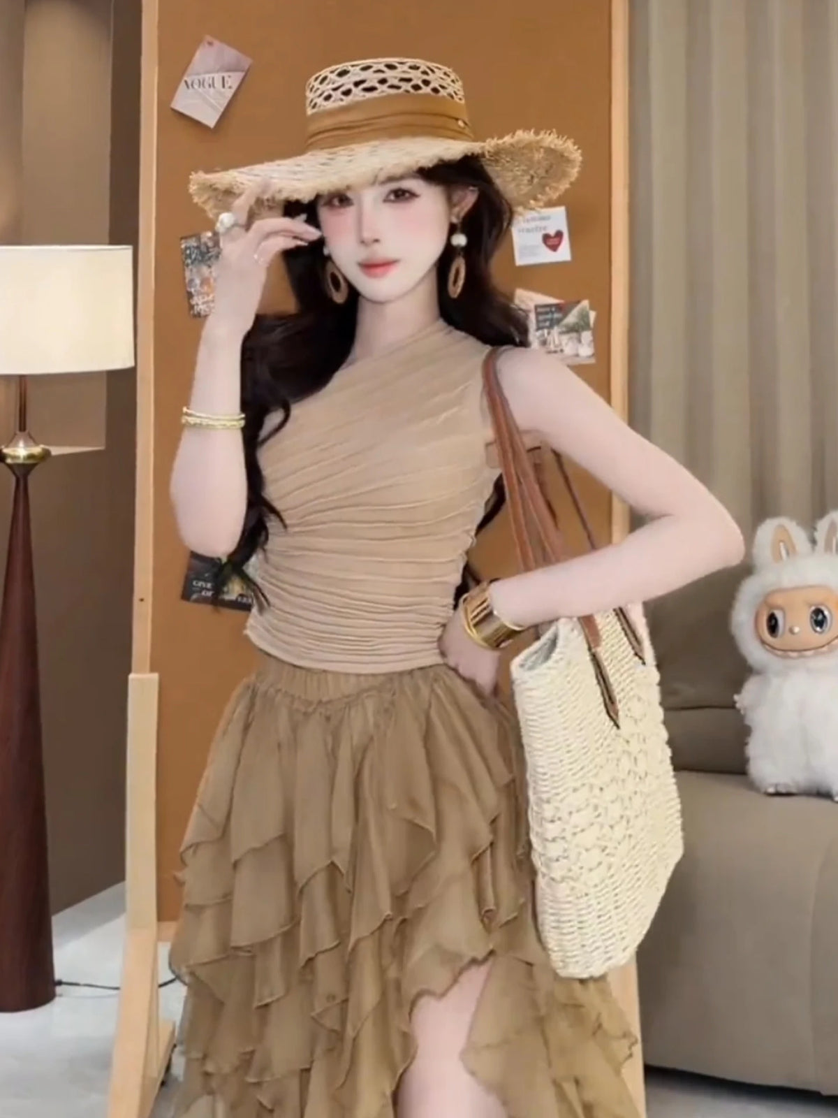Asymmetric Lace Cake Skirt - Women's Long Loose Fit Polyester