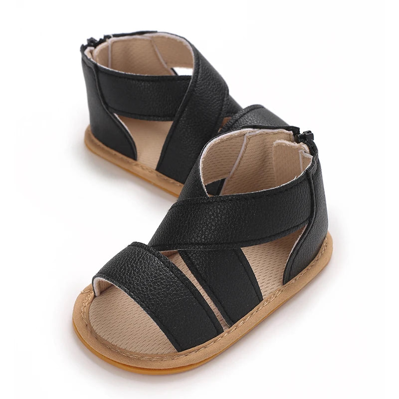 Baby Learning Walk Shoes,Back Zipper Summer Infant Sandals Soft Daily Wear Footwear for Newborn Baby Girls 0-1 Year