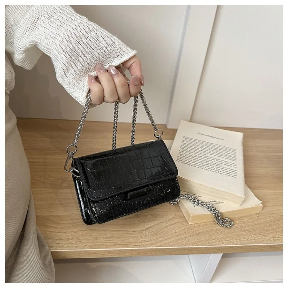 Fashionable Chain Strap Square Bag Solid Color PU Leather Crossbody Bag Tote Bag Women