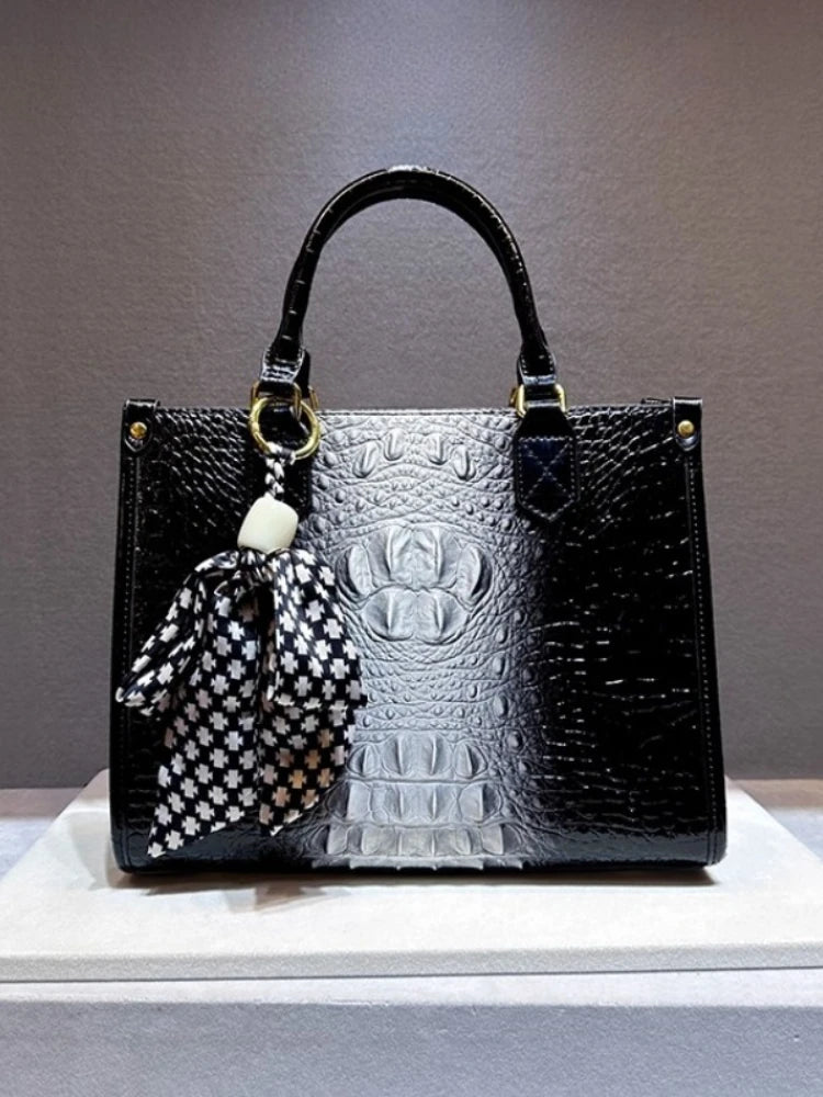 Real Leather Alligator Print Women 2025 New Large Capacity Tote Handbag Crossbody Bags for Women Сумка Женская