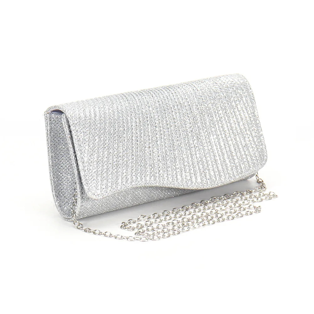 2026 New Women Fold Glitter Handbag Shiny Envelope Evening Bag Ladies Pleated Silver Clutch Chain Wedding Party Mini Long Purse