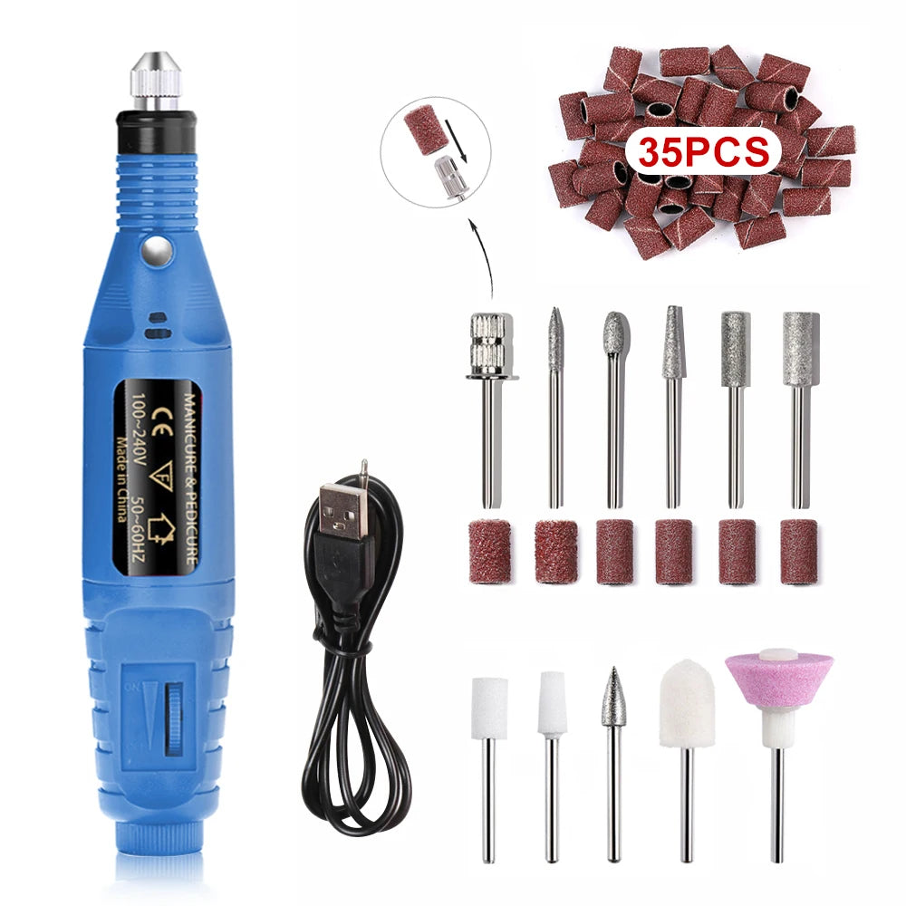 LULAA Portable Electric Nail Drill Machine Set Gel Polish Remover Dead Skin Nail Polishing Tools Kit Sander Nails Accessories