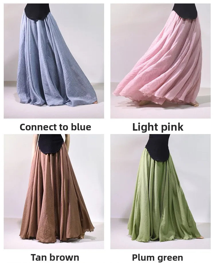 New In 2026 Spring Summer Woman Cotton Linen Midi Skirt Solid Color Loose Flared Pleated A-line Skirt Female Sweet Elegant Skirt