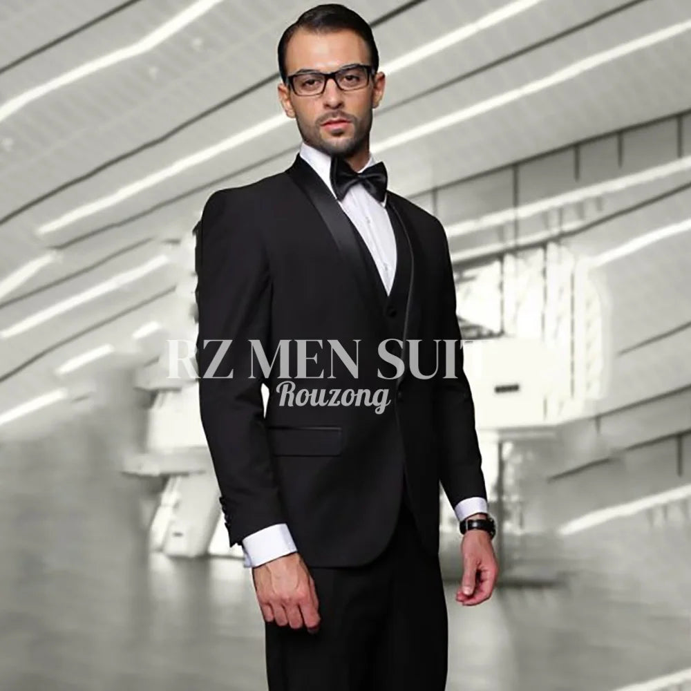 Mens 3 Piece Tuxedo Suit Slim Fit Suits for Men Two Button Wedding Prom Tuxedo Shawl Lapel Blazer Vest Pants Set costumes hommes