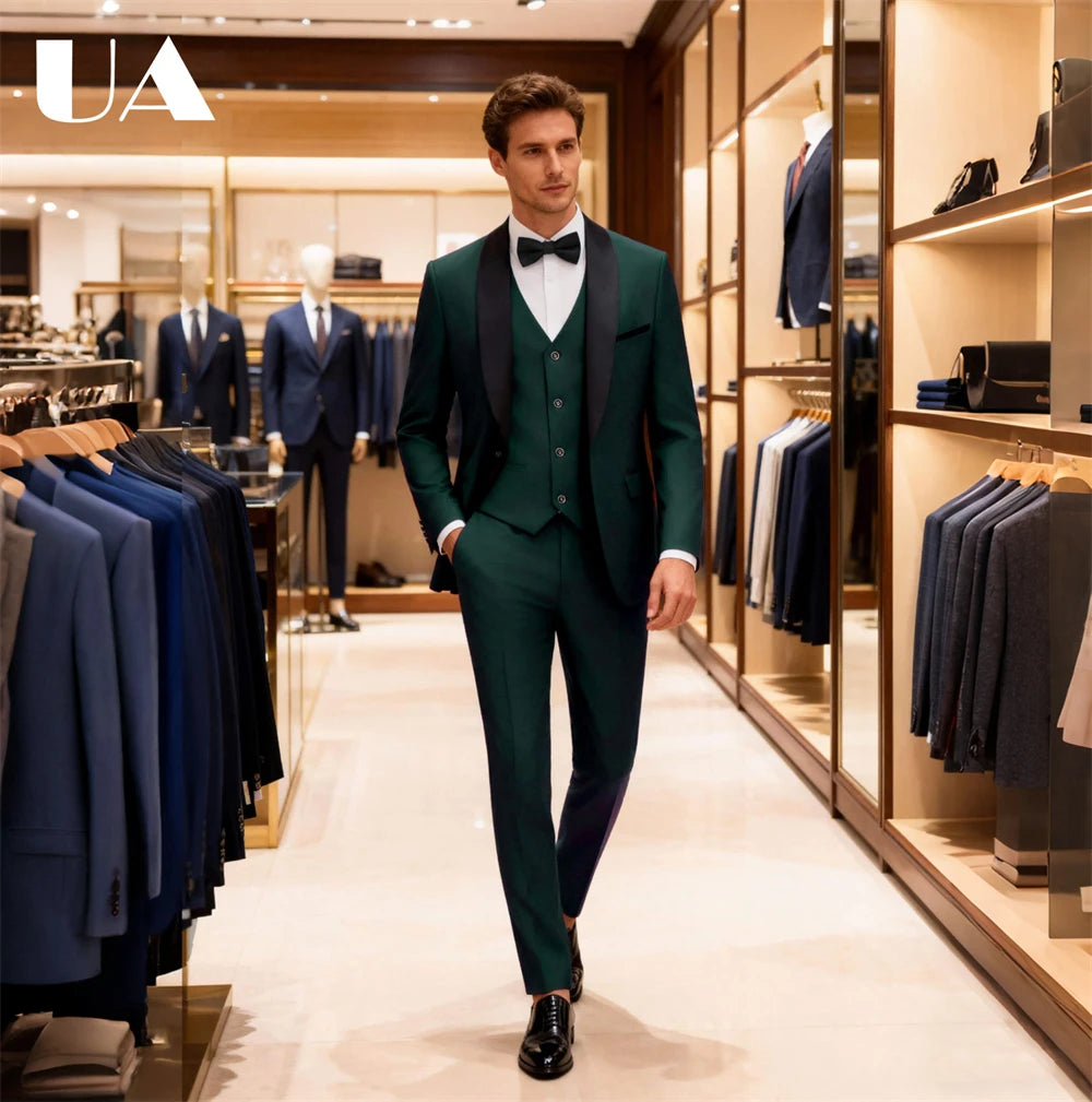 ULBYANRY Mens 3-Piece Suit Set (Jacket Vest Pants) Formal Business Tuxedo XXS-7XL Tailored Party Prom Wedding Suits