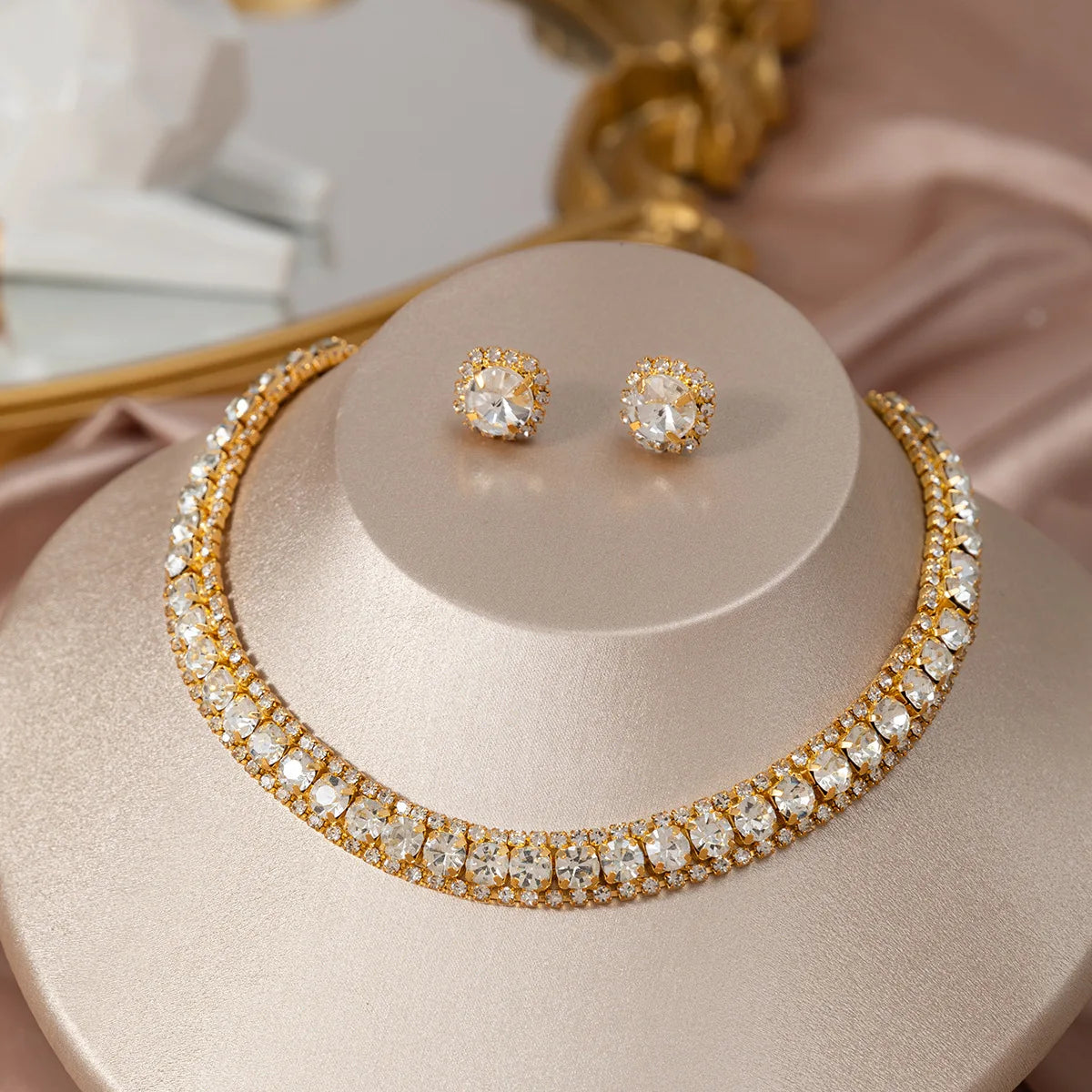 Women'S'S Rhinestone Decorated Necklace & Earringstrendy Jewelry Set Fashionable Accessories For & Daily Clothing Decor