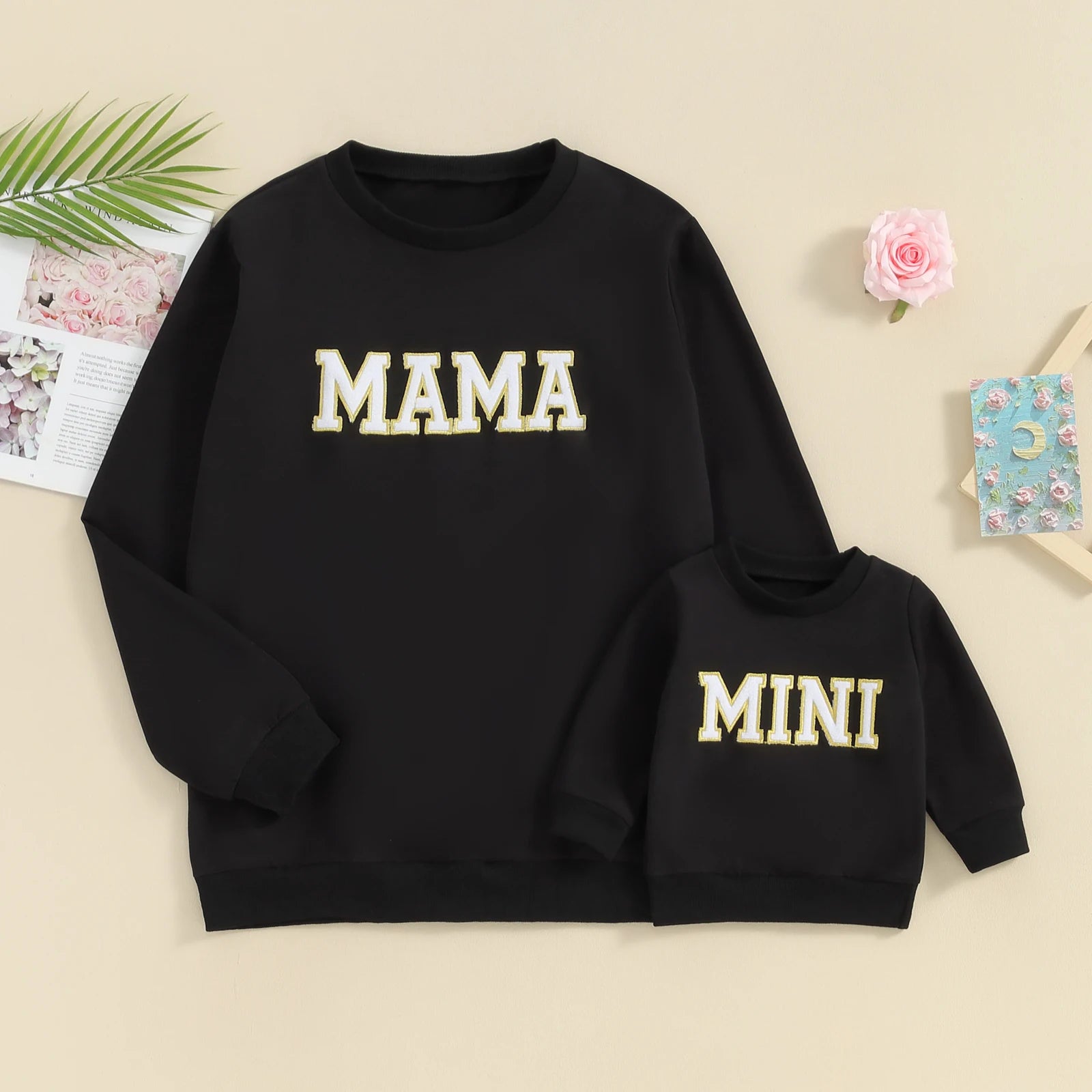 Citgeett Mommy And Me Matching Outfits 0to3Y Letter Embroidered Long Sleeve Pullovers For Fall