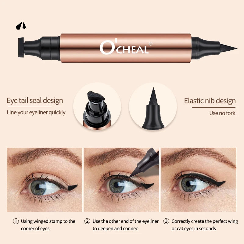 O'Cheal Eyeliner Stamp Black Liquid Eyeliner Pen Waterproof Fast Dry Dual Head Eye Liner Pencil Make-Up For Women'S Cosmetics Tool