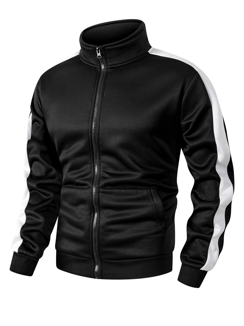 Men's Colorblock Patchwork Sporty Jacket with Kanga Pocket Fall Winter Fleece Lined Warm Long Sleeve Zip Up Coat Outwear Tops