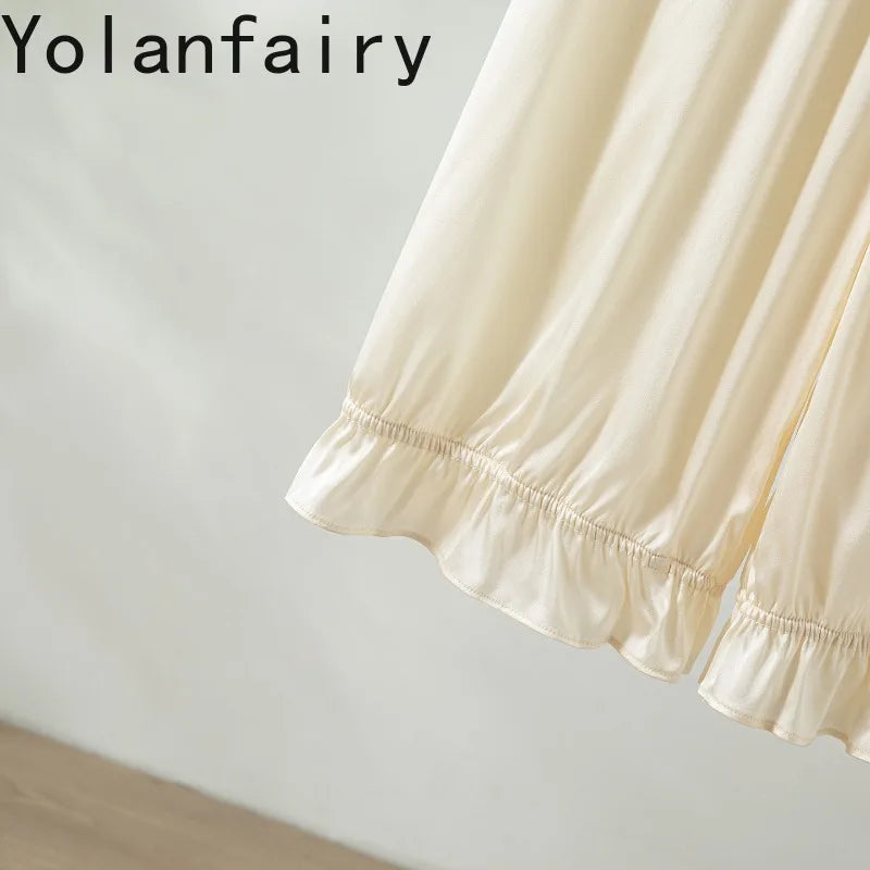 YOLANFAIRY 93% Real Mulberry Silk Pajamas for Woman 2026 Spring Summer High-end Sets Woman 2 Piece Short Sleeve Pijamas De Mujer