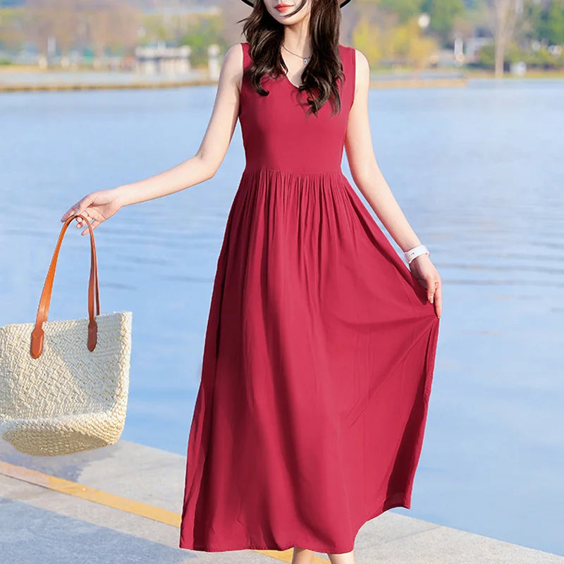 Spring Summer Dresses Fashion Female Sleeveless printed Casual Dress Women A-line Dresses Vestidos