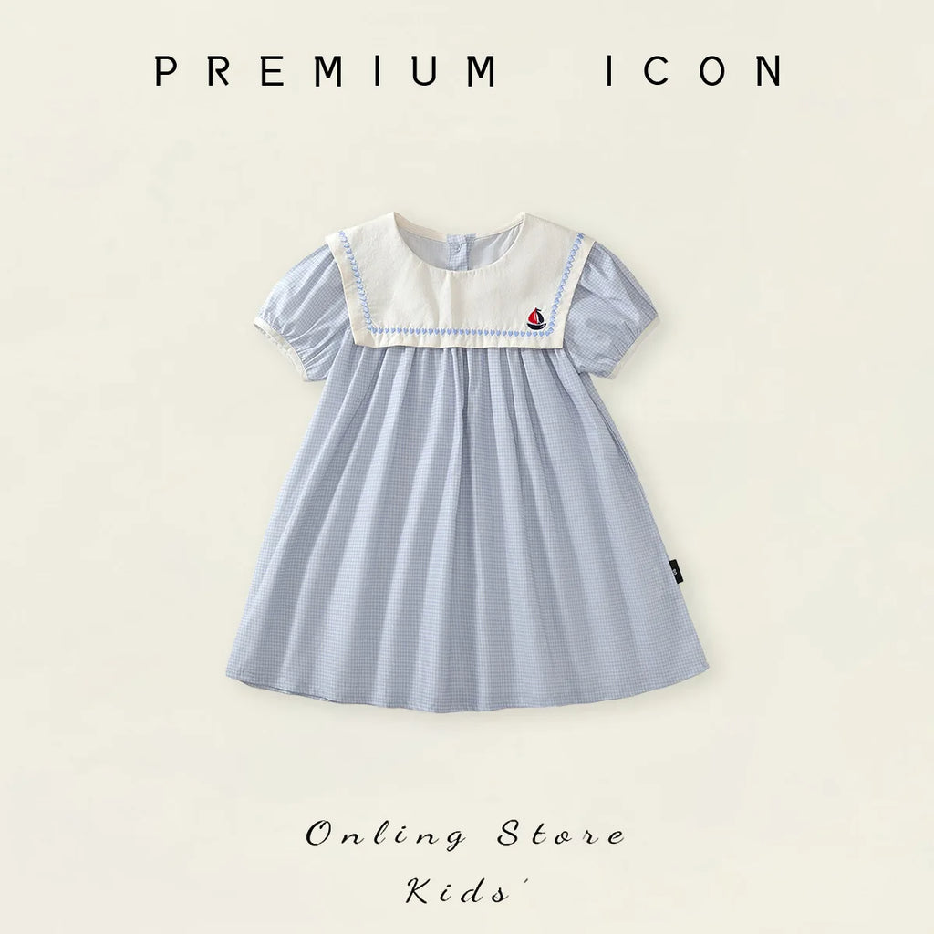 Children Girl Vintage Dress Spring Autumn Lace Turn Down Collar 2-8Y Princess Dress Fragment Flower Long Sleeve Baby Girls Dress