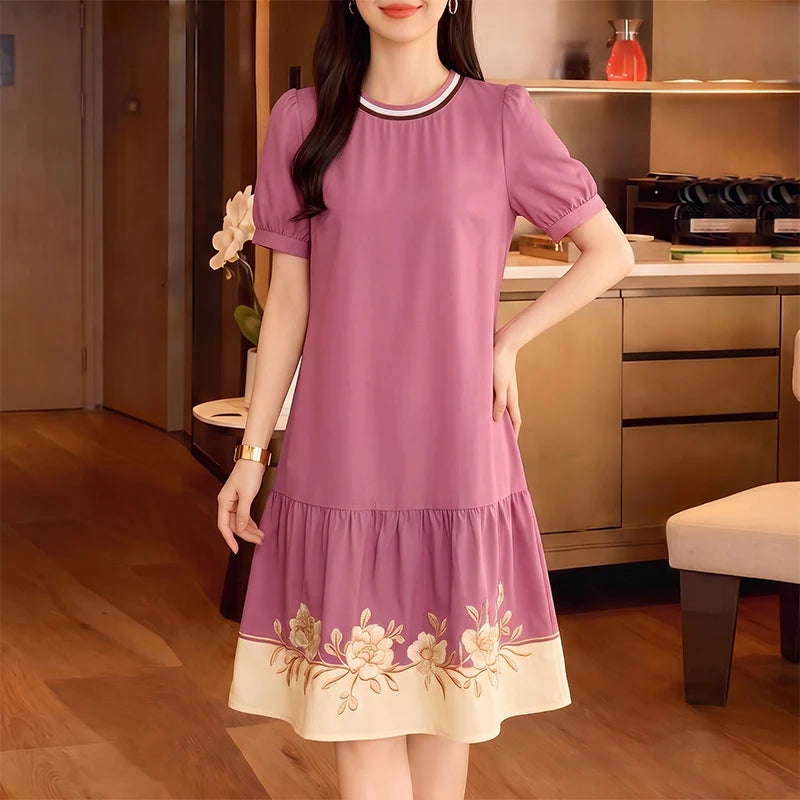 ZANZEA Stylish Floral Printed Dress Summer Women Short Sleeve Ruffled Hem Sundress Casual O-Neck Holiday Beach Knee Length Robe