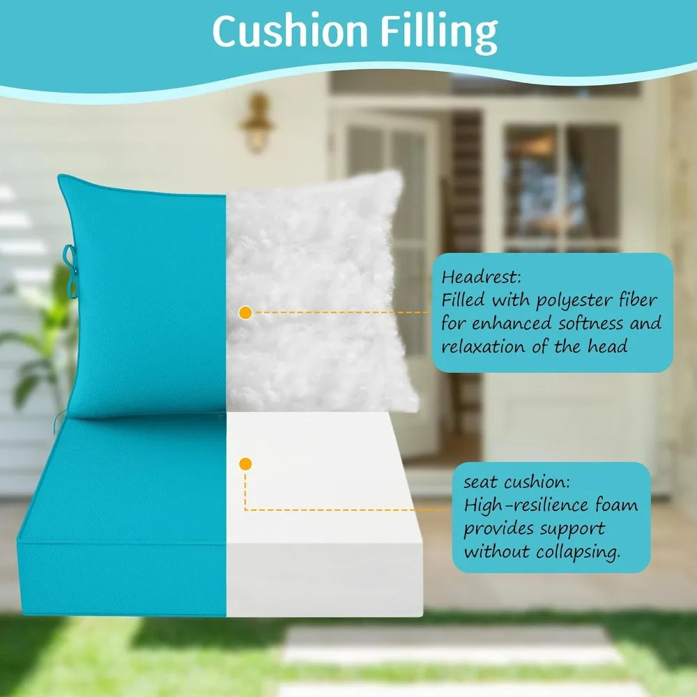2 Set Outdoor Deep Seat Cushion 25.6x25.6 Lake Blue
