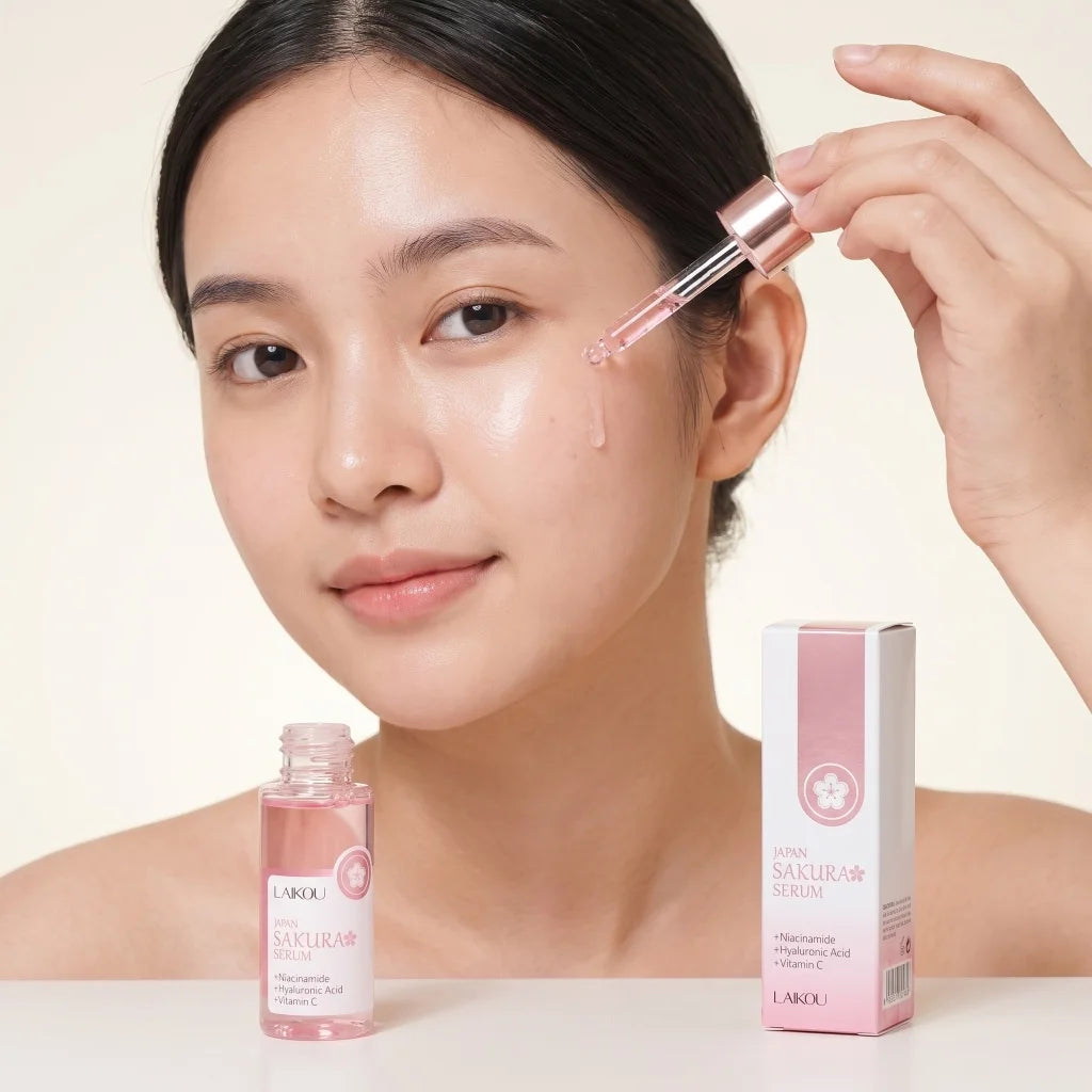 Sakura Serum Niacinamide Hyaluronic Acid Vitamin C Brightening Hydrating Moisturizing Glow Boost Daily Facial Skin Care Essence