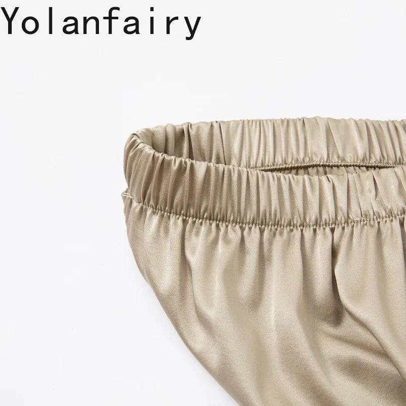 YOLANFAIRY 93% Real Mulberry Silk Pajamas for Woman 2026 Spring Summer High-end Sets Woman 2 Piece Short Sleeve Pijamas De Mujer