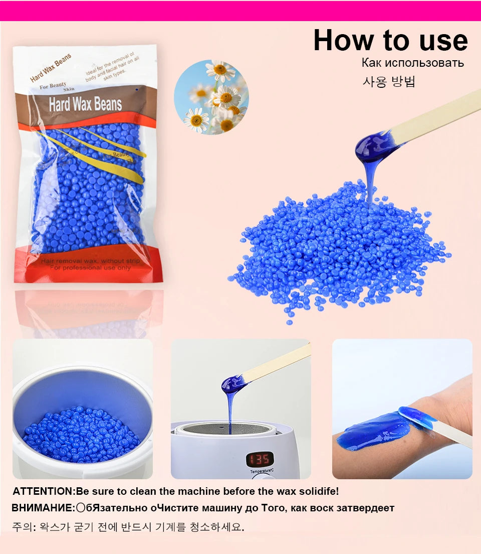 100g-400g hard wax beans Solid Hair Remover No Strip Depilatory Hot Film Wax Bead Hair Wax Heater Removal for Full Body
