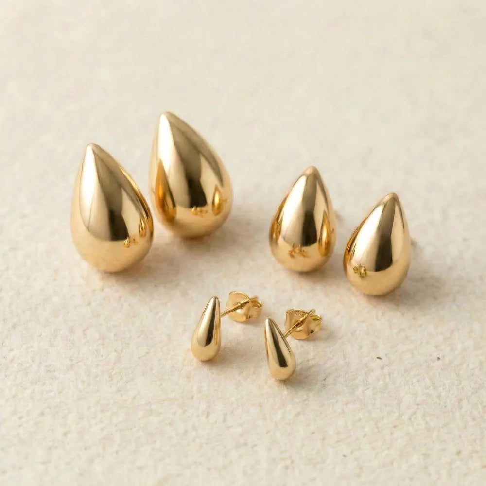 10-31mm Stainless Steel Vintage Chunky Water Drop Earrings For Women Gold Plated Thick Earring Statement Wedding Jewelry Gifts
